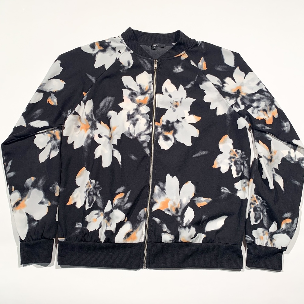 Tua Black Floral Print Lightweight Bomber Jacket